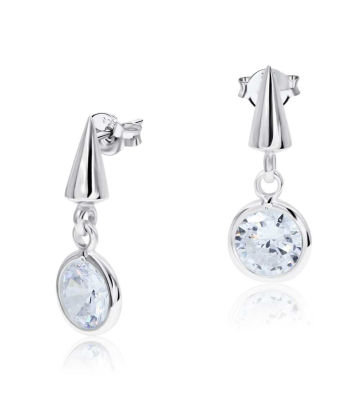 Round Hang CZ Silver Ear Stud STS-3281